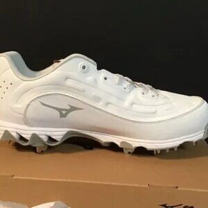 Mizuno Women's Softball Cleats Size 10 White Low Metal  9-Spike 11GM236001 NEW